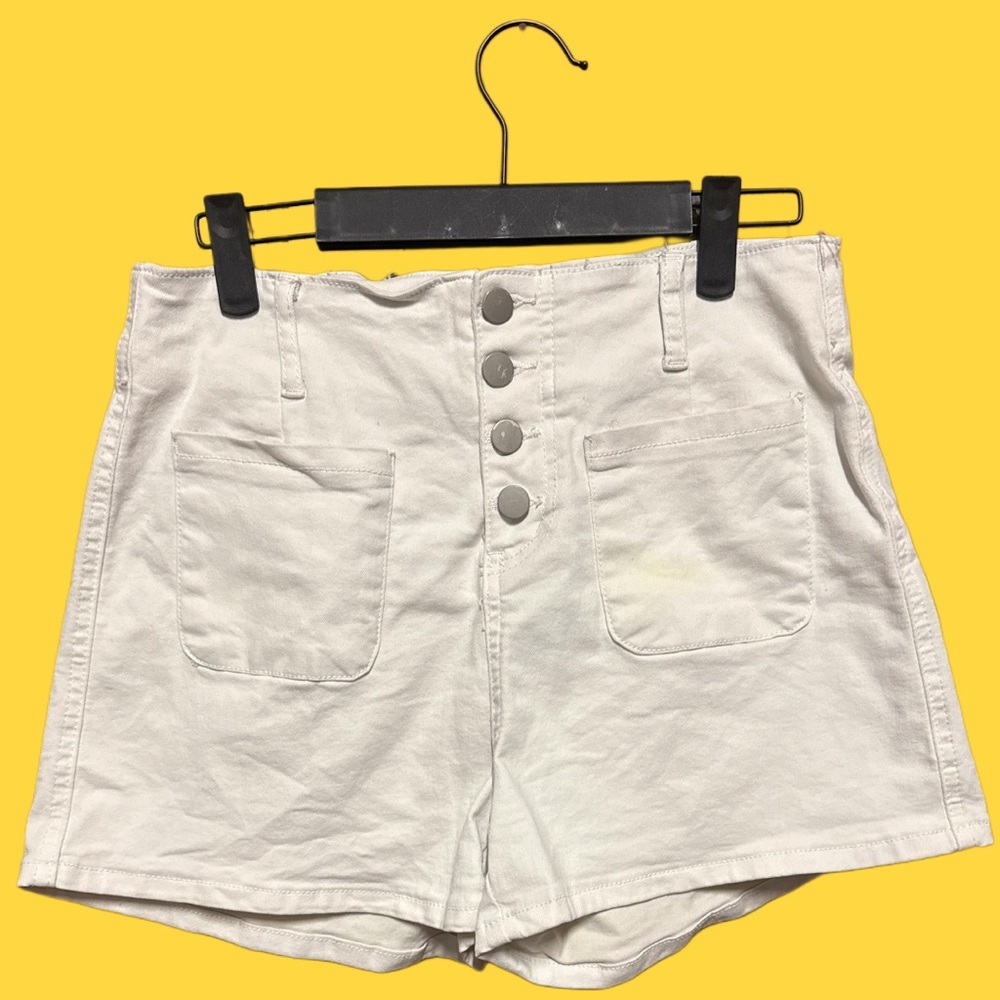 High Waist White Button Shorts